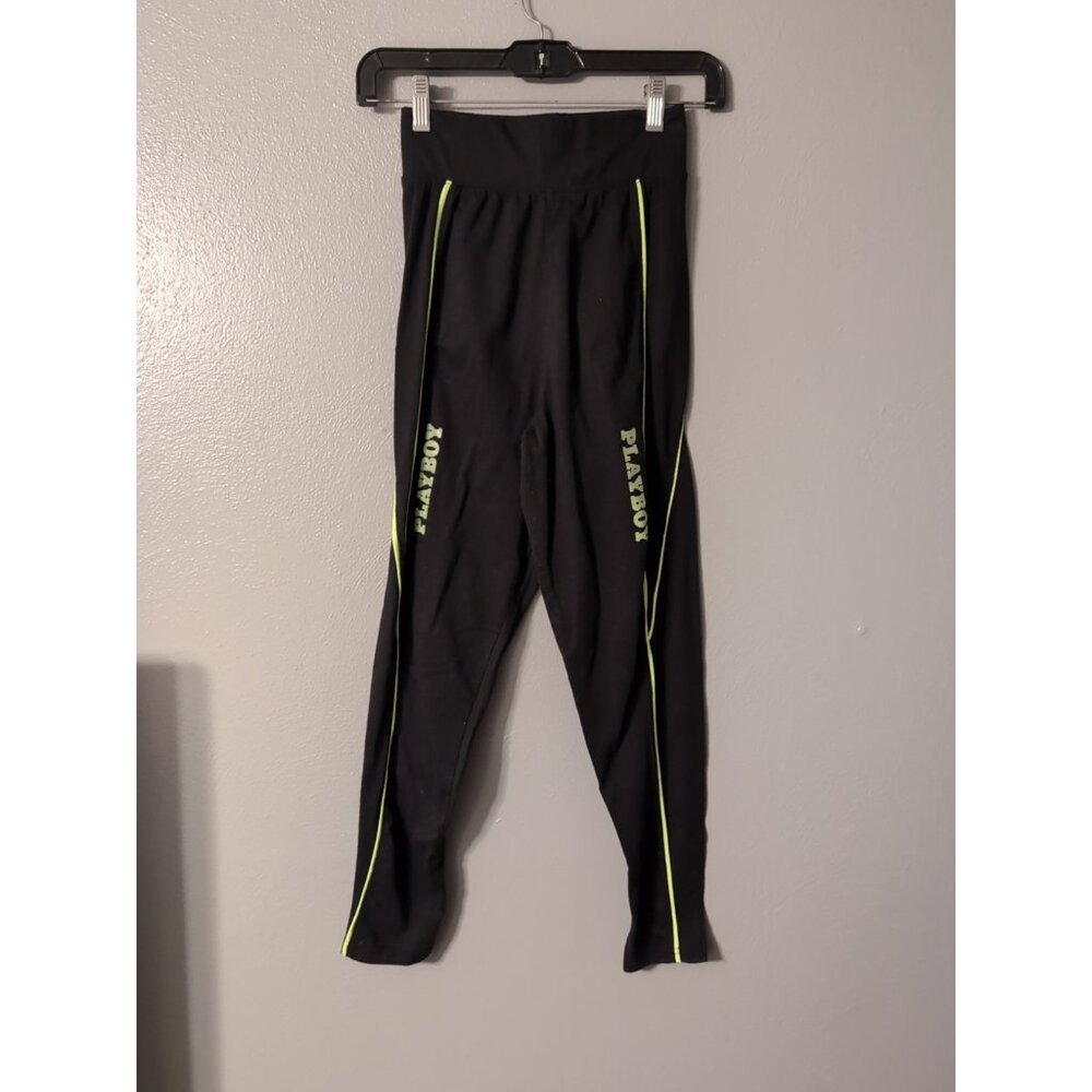 Playboy X Missguided Black Green Spellout Leggings Size 0 Skinny Leg